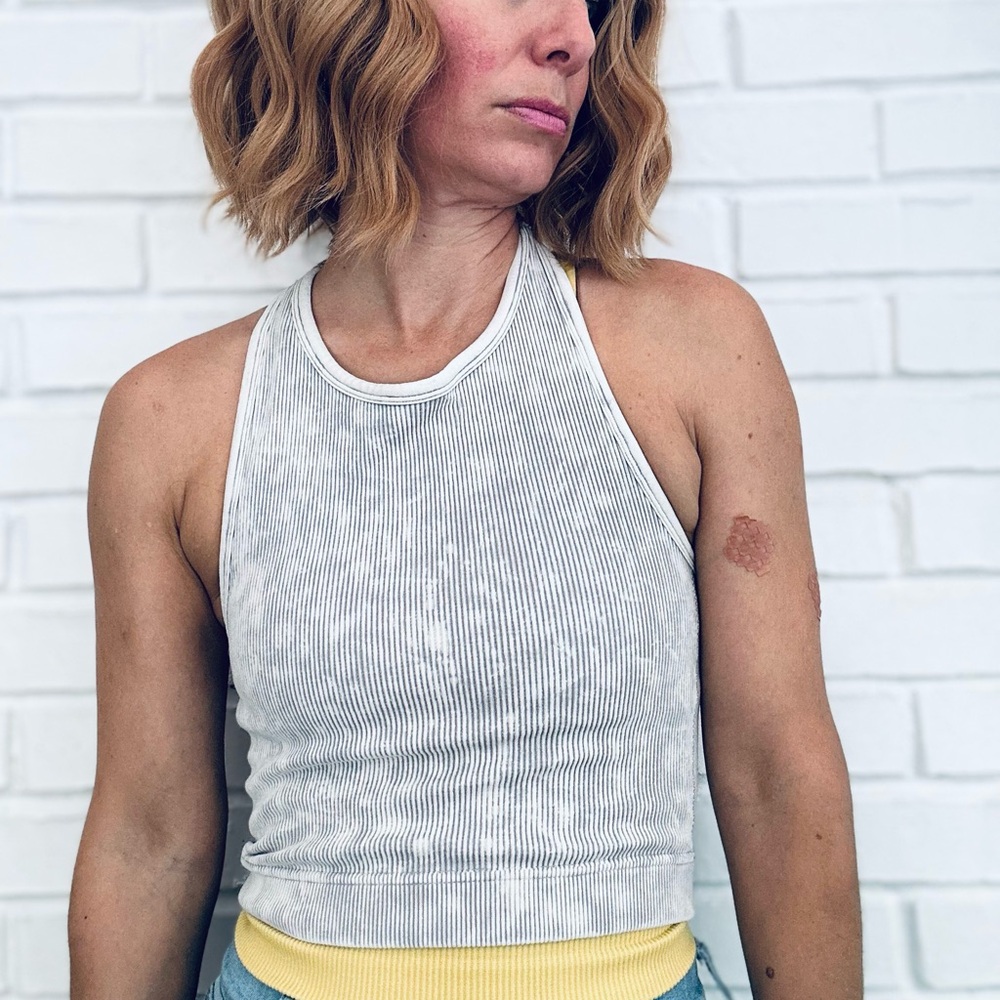 Zenana Grey Fitted Crop Tank Top